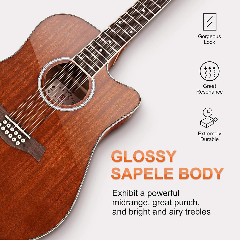 Vangoa 12 String Guitar Acoustic Electric, Upgraded Guitar 12 Strings Bundle