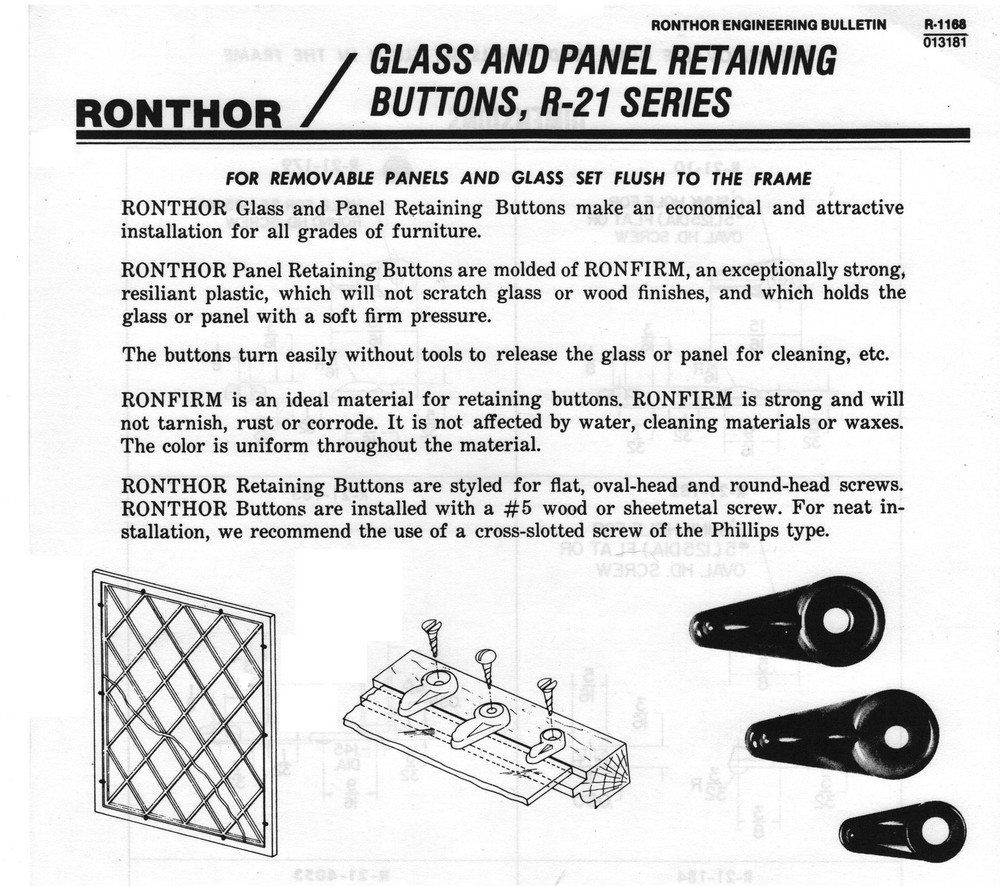RONTHOR #R-21-10-CLEAR PANEL RETAINING TURNBUTTON, PLASTIC, WITH #5 x 5/8" SCREW