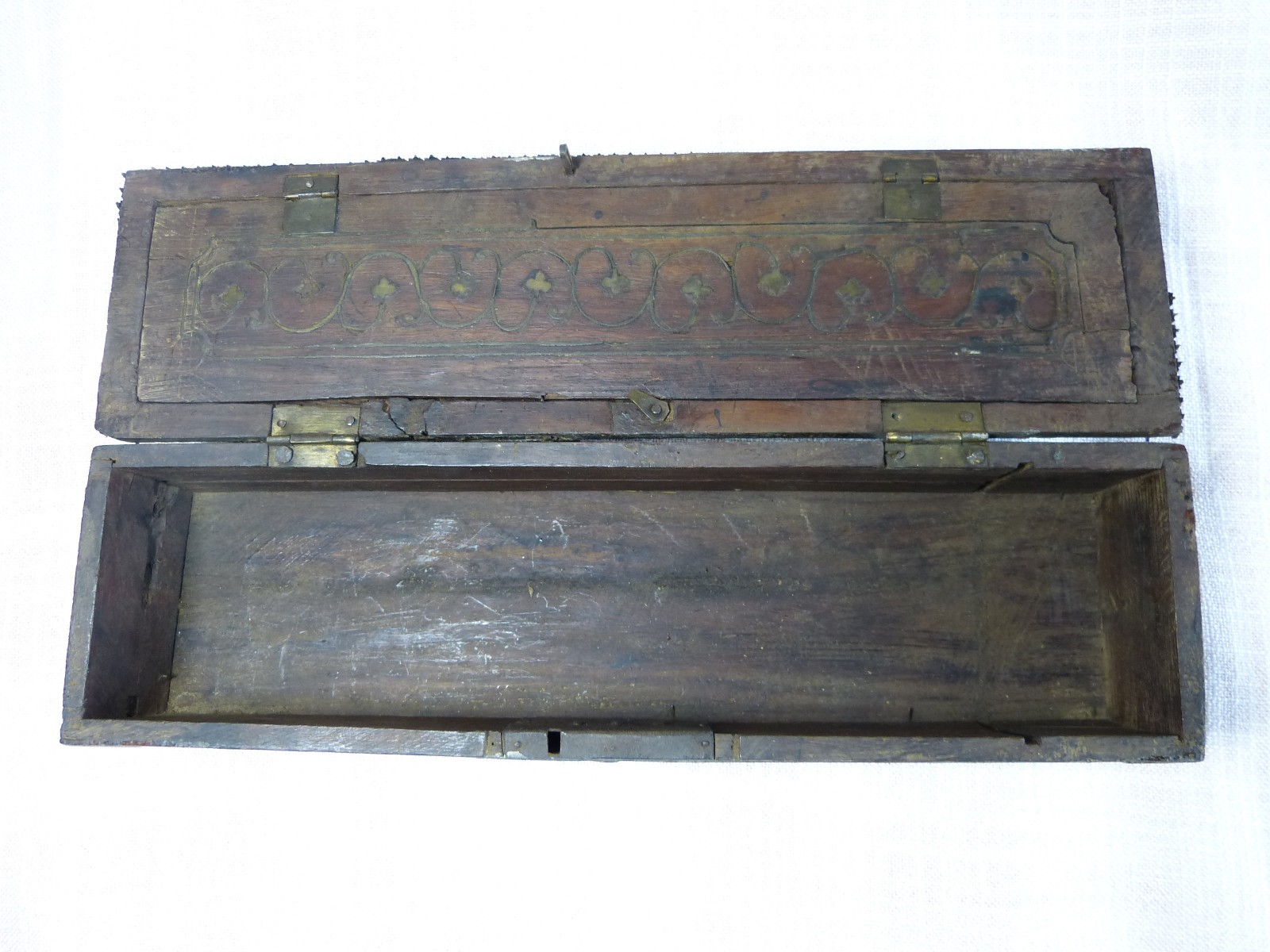 Boxset Antique Box Glove Antique Wooden 19 Century XIX ° Inlay Brass