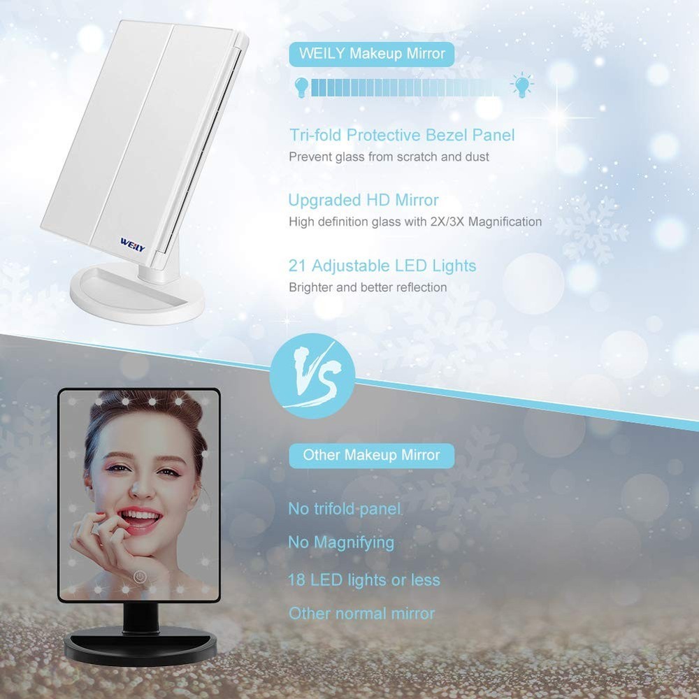 Makeup Mirror with 21 LED Lights,Two Power Supply Modes, Adjustable Touch Scr...
