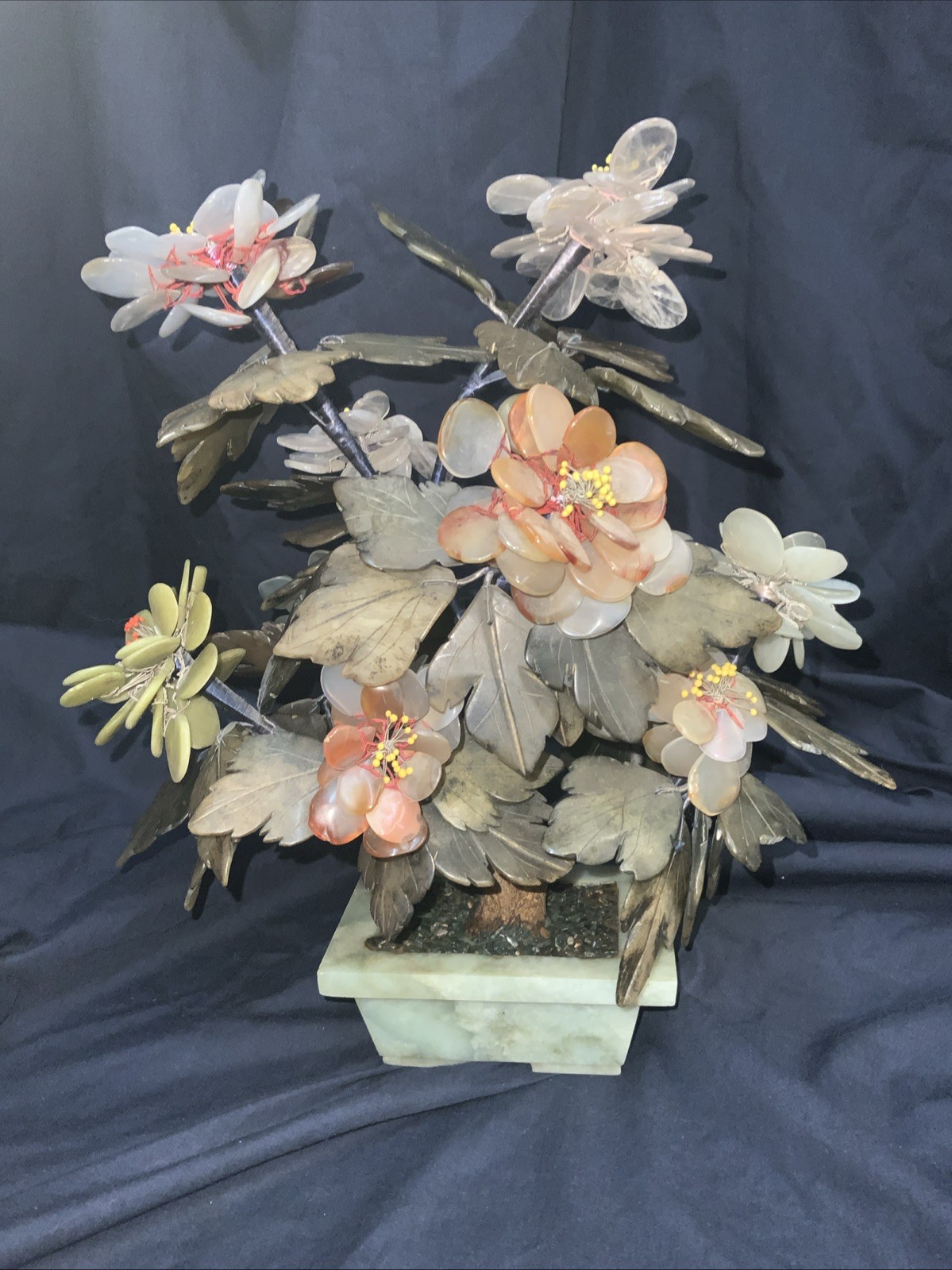 Vtg MCM Jade Agate Carnelian Quartz Large Bonsai Tree