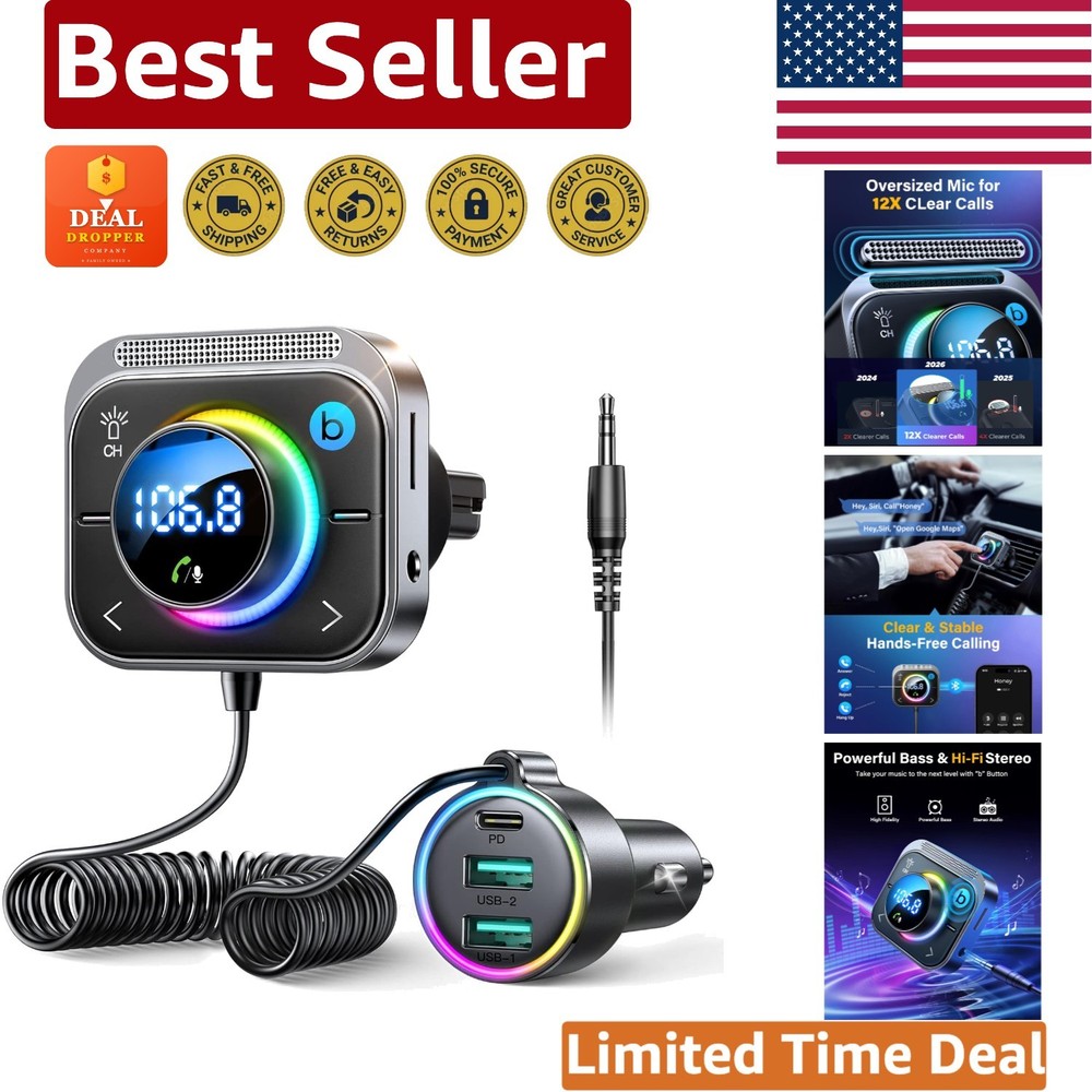 HiFi Bass Bluetooth 6.0 Car Adapter with 3 Ports & Enhanced Mic for Clear Calls