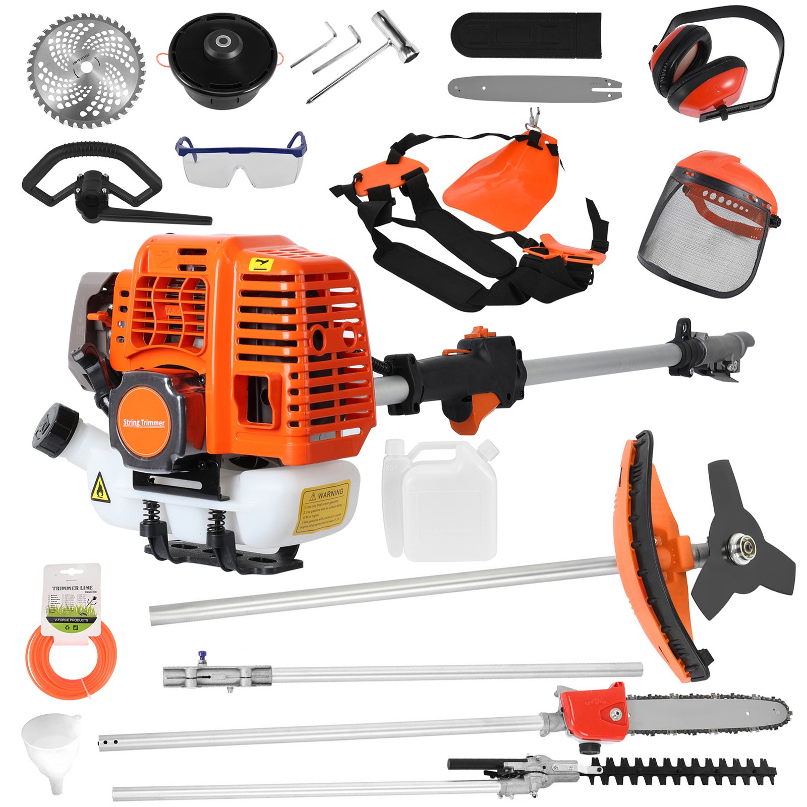 52CC 5 in 1 Brush Cutter 2-Stroke Weed Eater Wacker Gas Powered String Trimmer