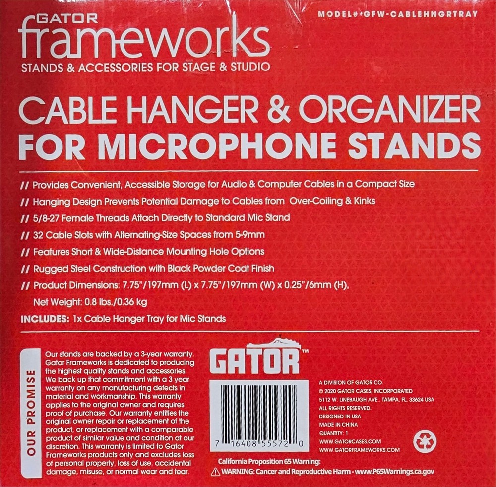 Gator Frameworks Mic Stand Cable Hanger Tray