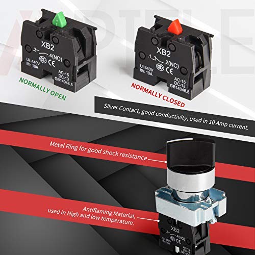 (Pack of 2) 22mm 2 Position Selector Switch Maintained 2 Position Maintained