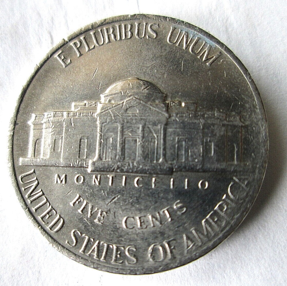 1990-P JEFFERSON, OBVERSE GREASE STRIKE ERROR "TRUST", XF CONDITION, CIRCULATED