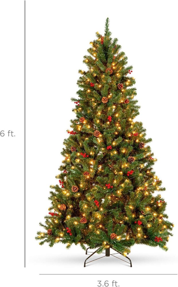 6ft Pre-Decorated Pre-Lit Hinged Artificial Christmas Tree with 798 Tips Spruce