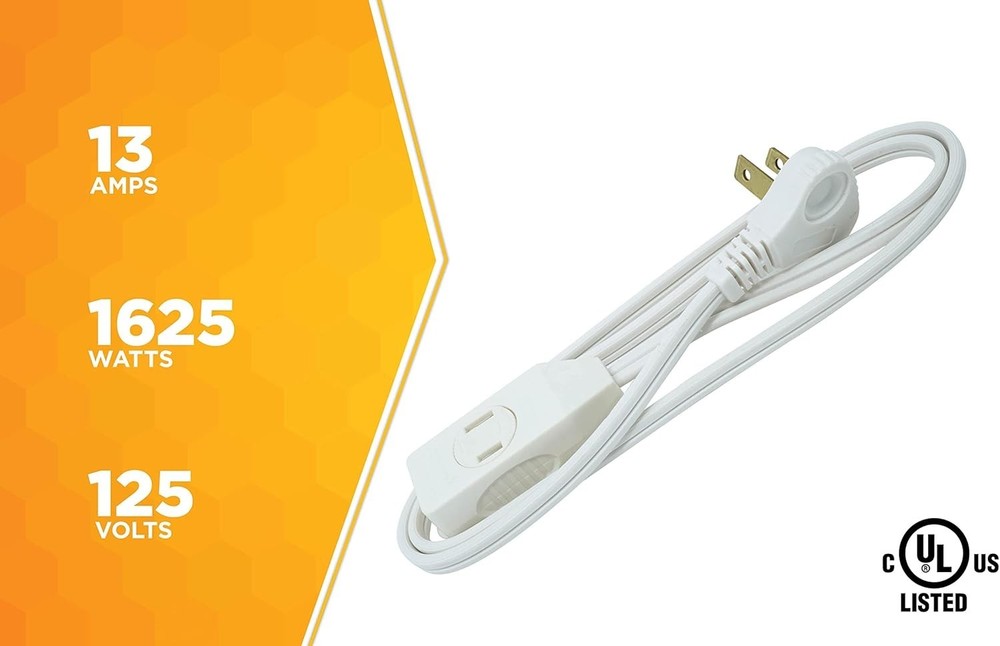 SlimLine 3ft Flat Plug Extension Cord - Right Angle, 3 Polarized Outlets