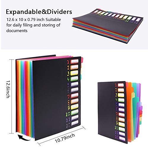 Rainbow Tab Expanding File Folder - 24 Pockets, Durable A4 Black - 24 Pockets