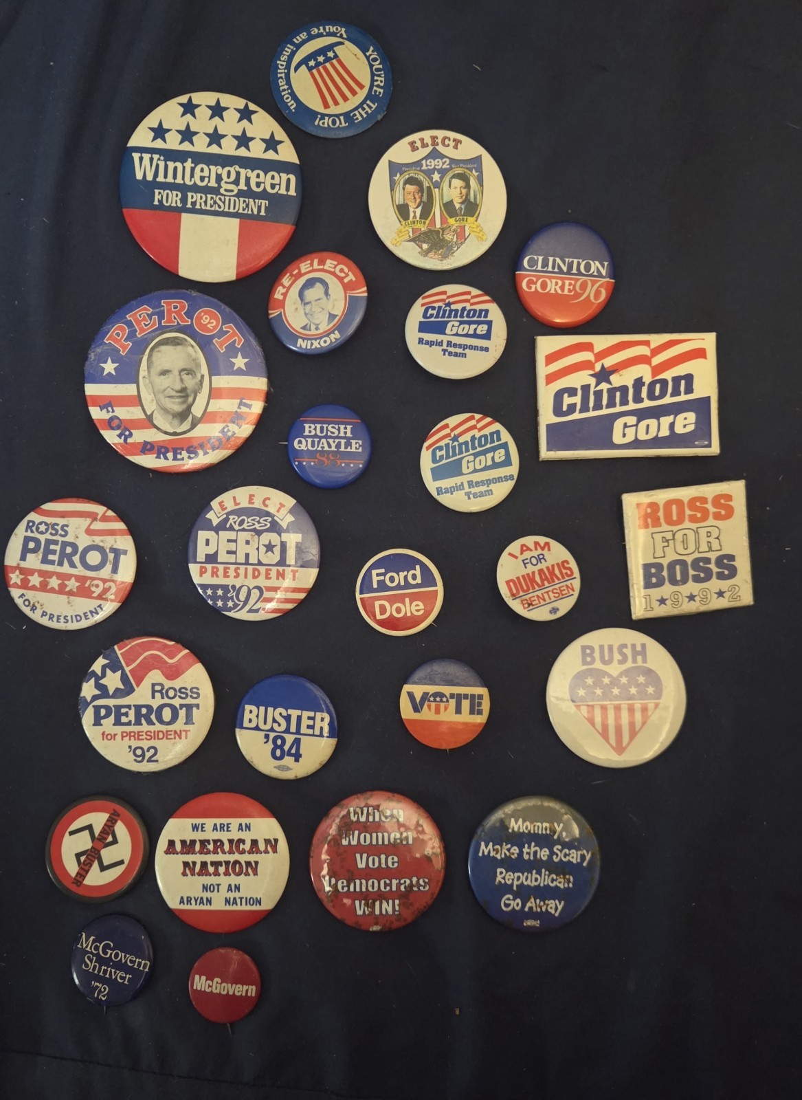 Vintage 25-Pin Collector Lot: Political Satire, 1980s Activism, Anti-War & Humor