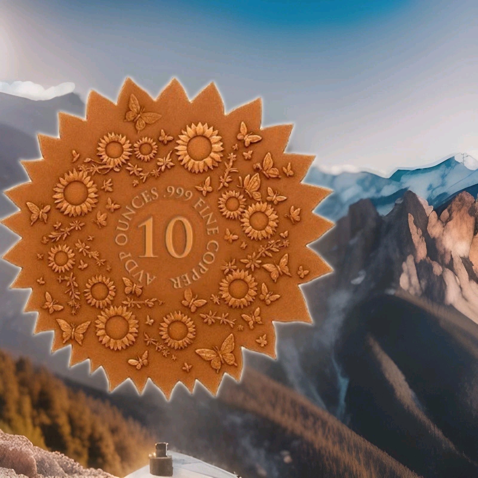 10oz UHR Sunflower Custom Shaped Copper .999 in Capsule PRESALE