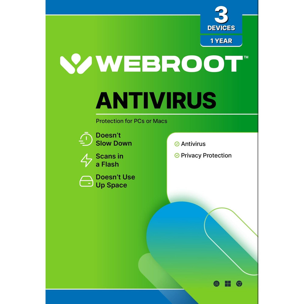Webroot Antivirus Software 2024 | 3 Device | 1 Year Pc/Mac with Keycard