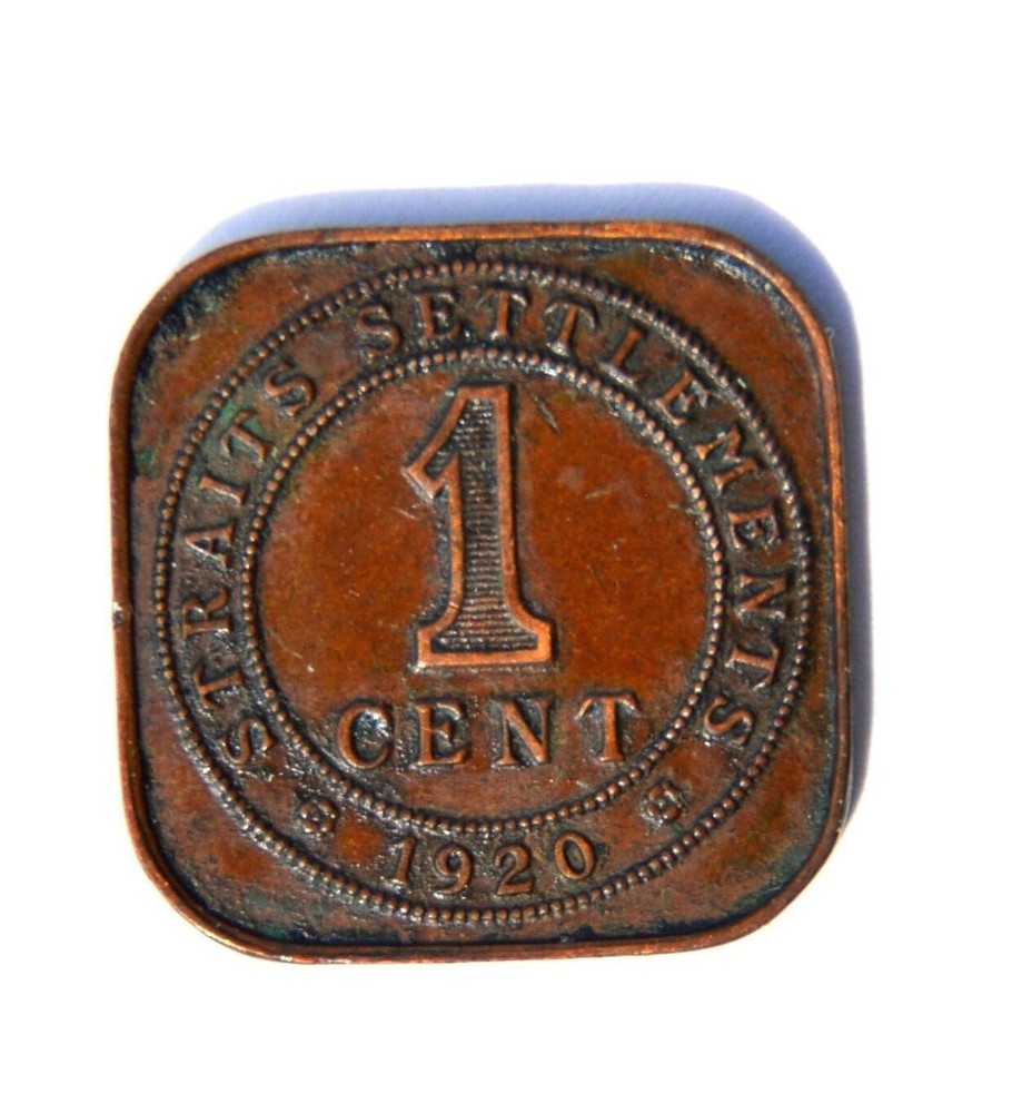 1920 Straits Settlements 1 Cent Square Coin.  (#A inventory)