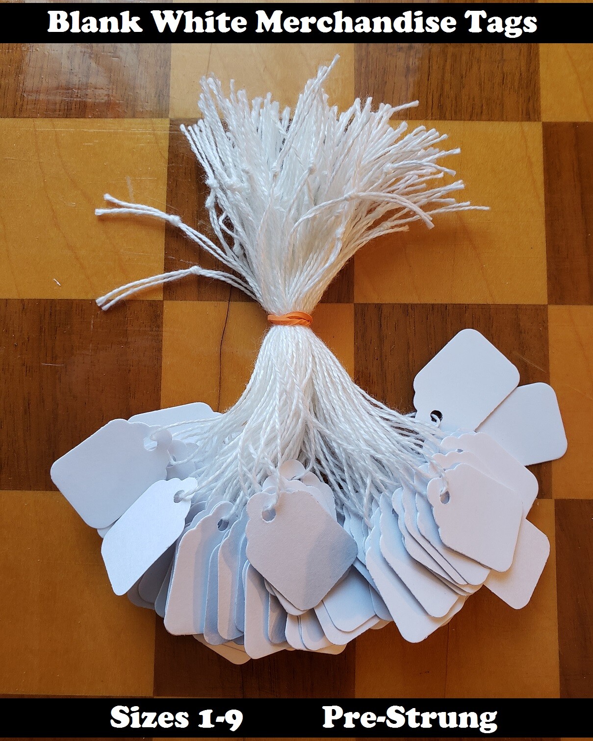 Pre-Strung Blank White Merchandise Price Tags Large Small Hang String Jewelry