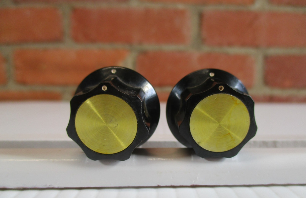 Pair Black Reflector Knobs Gold Insert for Gibson Guitar or Amp Top Hat Style