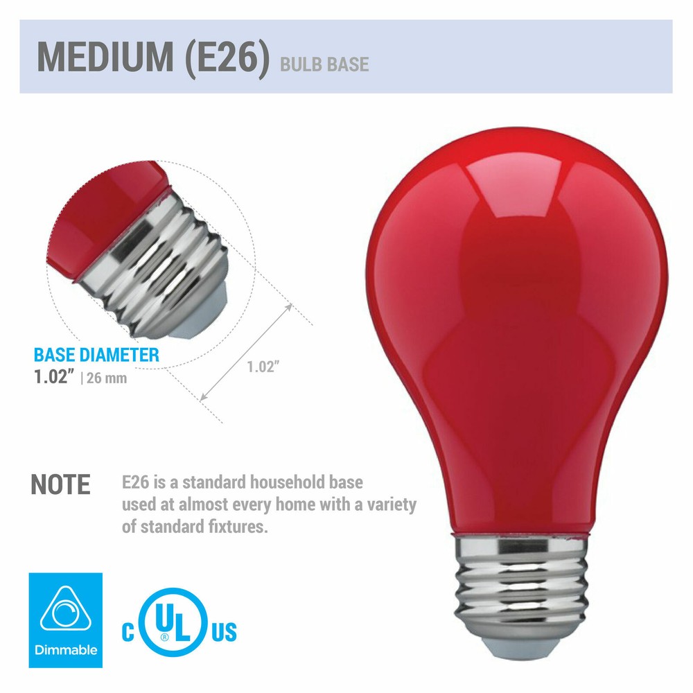 6 Pack CERAMIC RED LED Bulb A19 Medium E26 8W 60 Watt Equivalent Damp Location