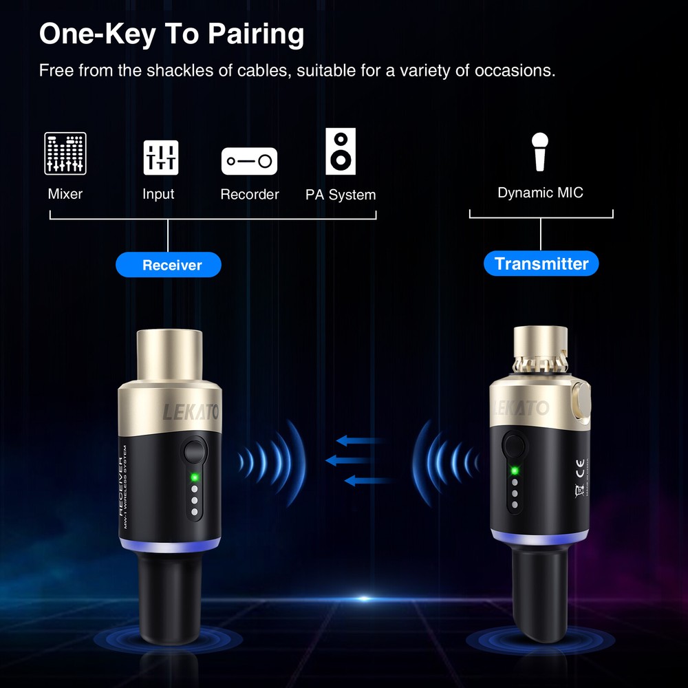 LEKATO 5.8G Wireless Microphone System Mic Transmitter Receiver Plug On XLR 100'