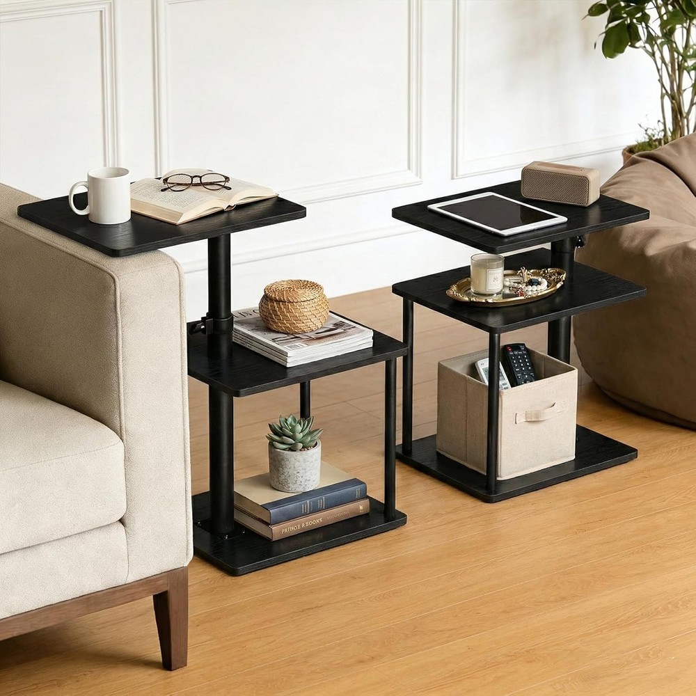 360° Swivel Side Table Height Adjustable C Shaped End Table Couch W/ Storage