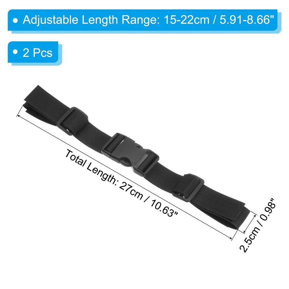 2 x Backpack Chest Strap Adjustable Strap with Quick-Release Buckle Black