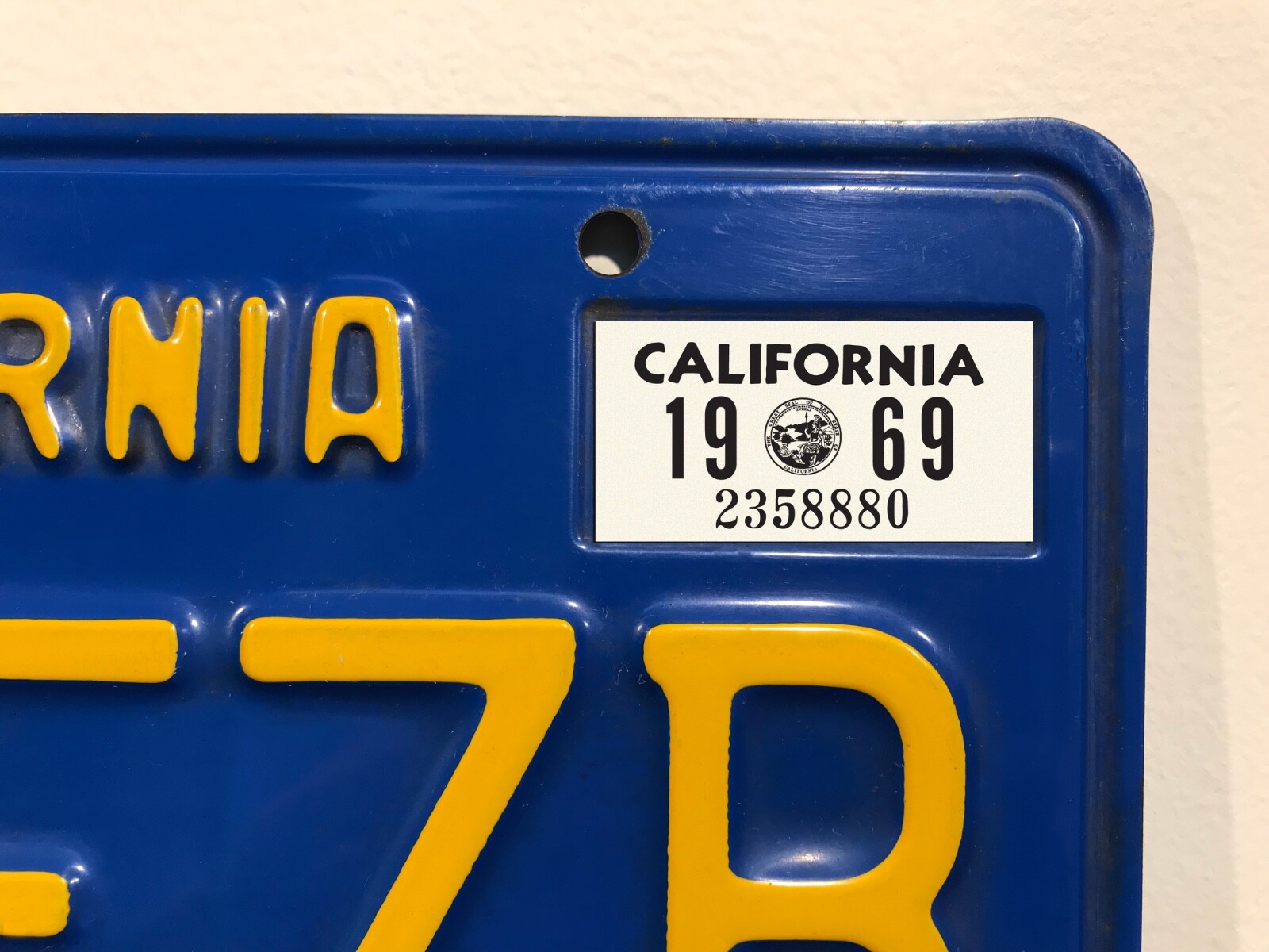 1969 California License Plate Registration Sticker, YOM, CA DMV