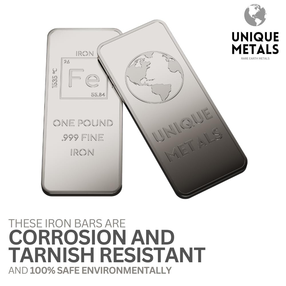 1 Pound .999 Pure Iron Bar Bullion Paperweight with Element Design-Unique Metals