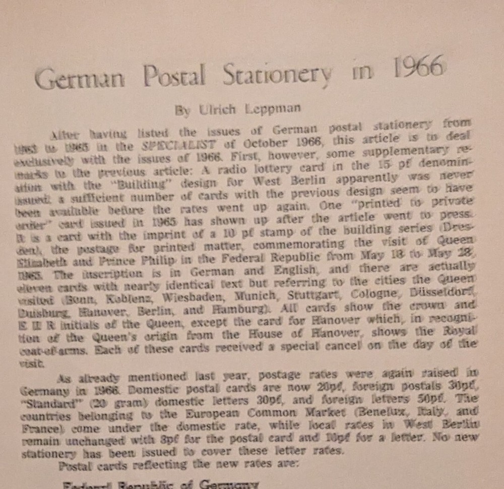 German Postal Specialist 1967 Recent Postal Stationary Postal System 1815-1871