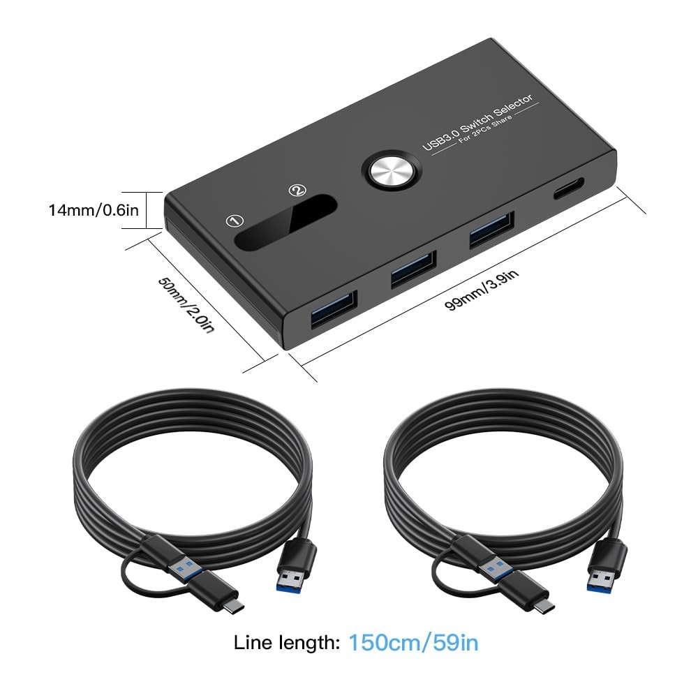 USB C Switch&USB A Switch 2 in 1USB switcher 2 Computers Sharing USB C & A De...