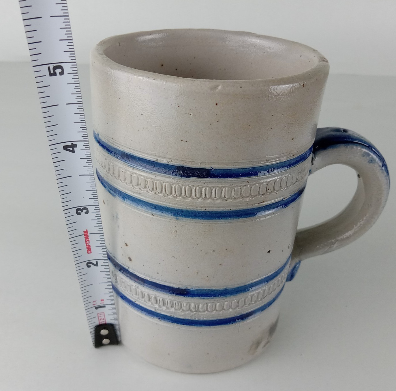 Antique German Salt Glazed Cobalt Decorated Stoneware Mug 5" Marked