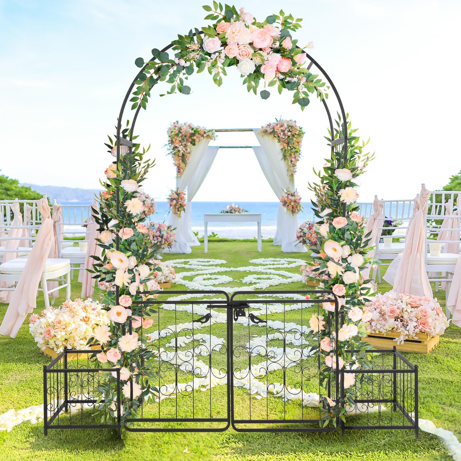 Metal Garden Arch with Planter Boxes and Gate Elegant Wedding Climbing Plants