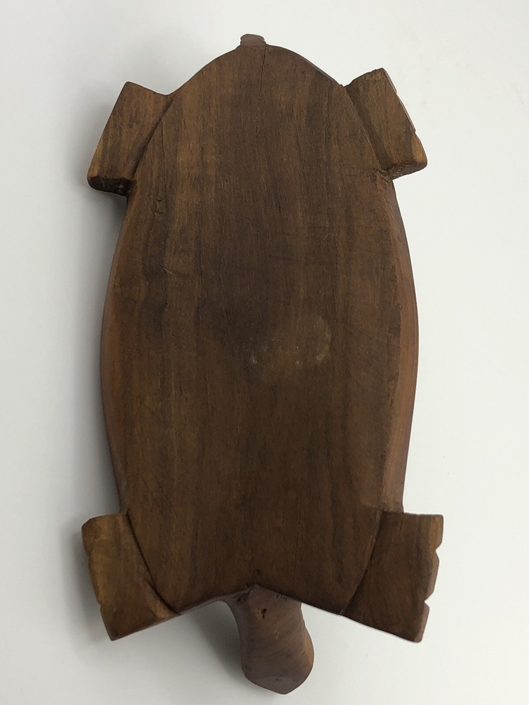 VINTAGE HAND CARVED Stained Solid WOOD TURTLE Minimal Clean Design 6”