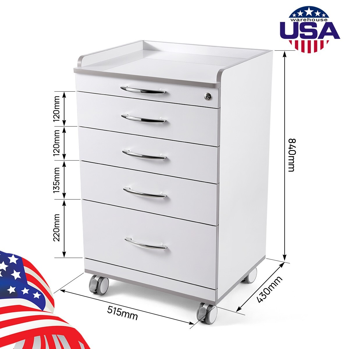 Medical Dental Trolley Carts Mobile Cart Instrument With 4 Drawers 360° wheels