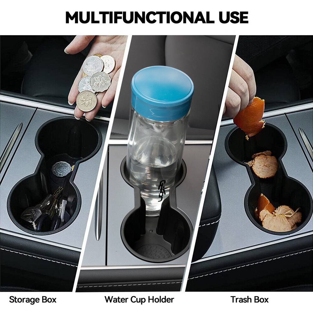 Waterproof Console Cup Holder Insert Double Hole Holder For Tesla Model 3 / Y