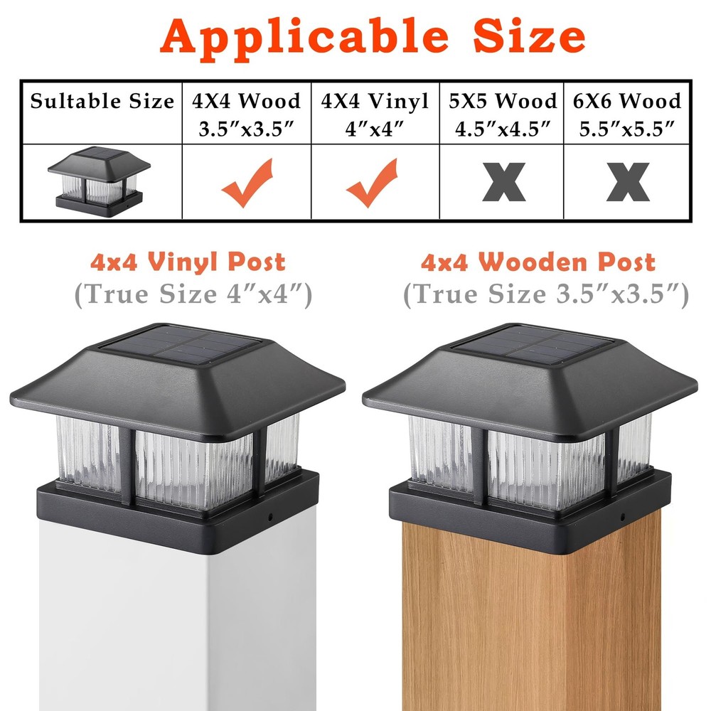 Dynaming Solar Flame Post Cap Lights Outdoor, Powered 2 Pack, Black
