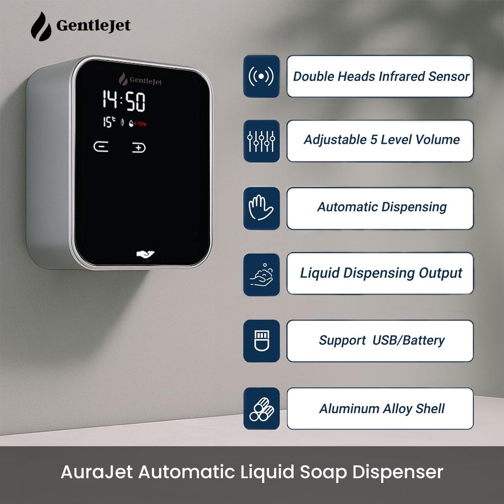 AuraJet Automatic Liquid Soap Dispenser Wall Mount, Touchless Motion Sensor, ...