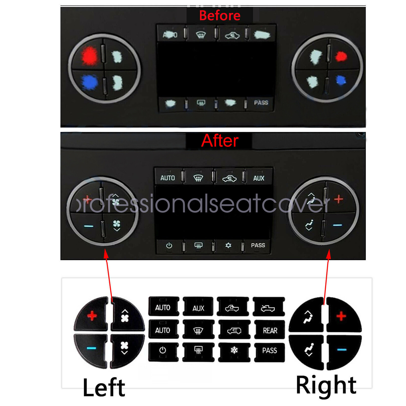 For 2007-2014 Chevy Silverado AC Button Repair Decal Dash Switch Stickers Black