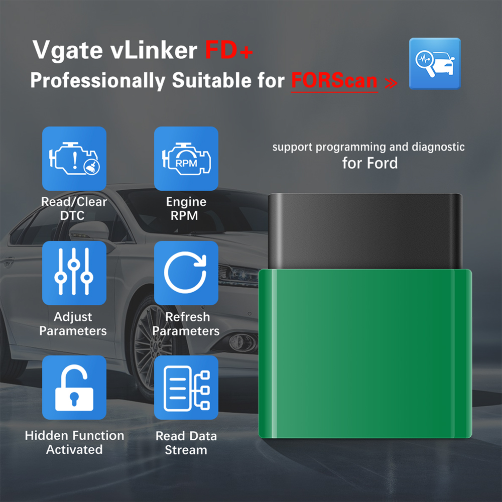 Vgate vLinker FD Forscan Bluetooth/WiFi OBD2 Adapter BLE Scanner for IOS Android