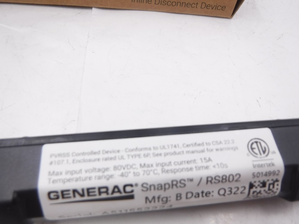 Generac 2.15AMP Max Input Gen 2 Inline PV SnapRS Disconnect Switch For 2017 NEC