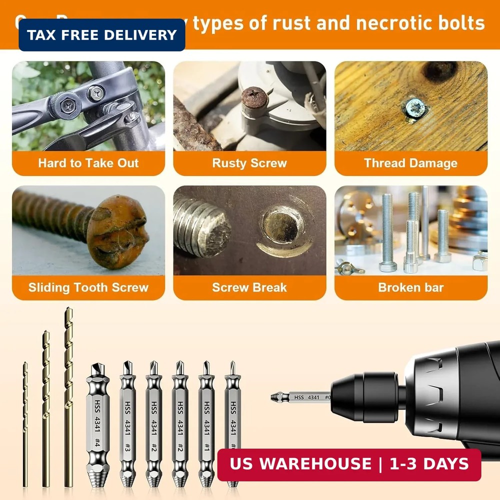 Damaged Screw Extractor Set Easy Out Bolt Remover Tool Kit