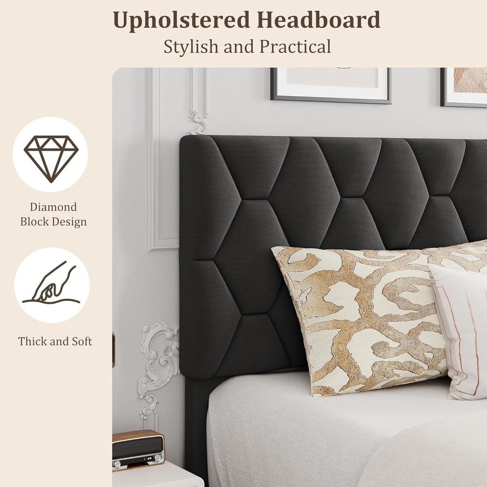 King Size Bed Frame with Headboard, Heavy-Duty Platform Bed Frame,Easy Assembly