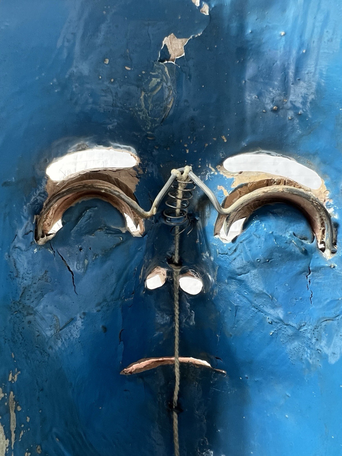 Mexican Folk Art Catrine Dandy Mask w/ Glass Eyes Moving Eyelids Gold Tooth