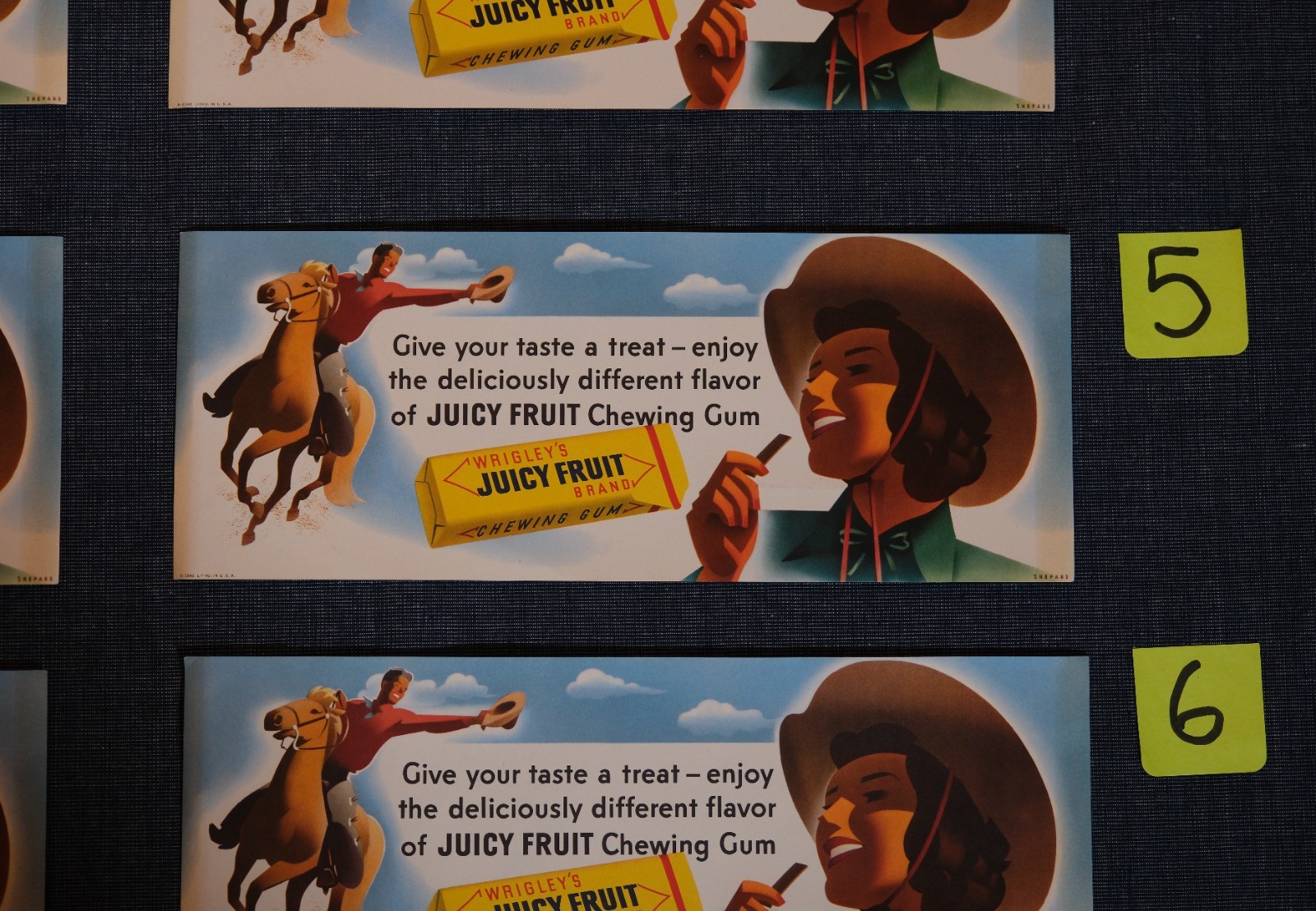 Vtg 1940's Otis Shepard Western Wrigley's Juicy Fruit Gum Lithograph Sign B-1048