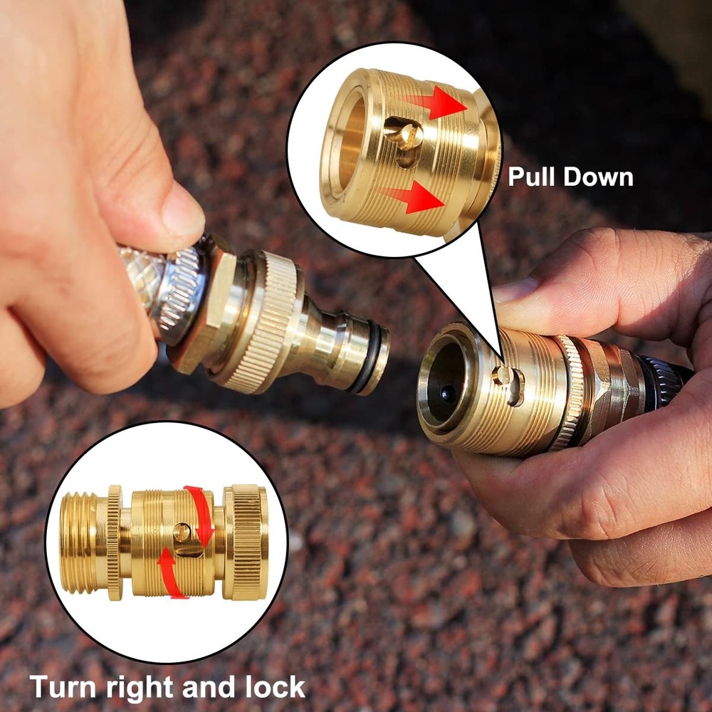 Garden Hose Quick Connect Solid Brass 3/4" GHT External Thread Easy Connect F...