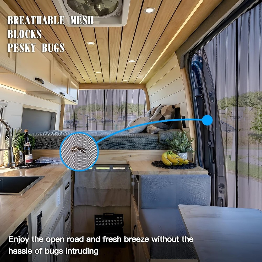 Magnetic Mesh Bug Screen for Sliding Side Van Door - Easy Installation