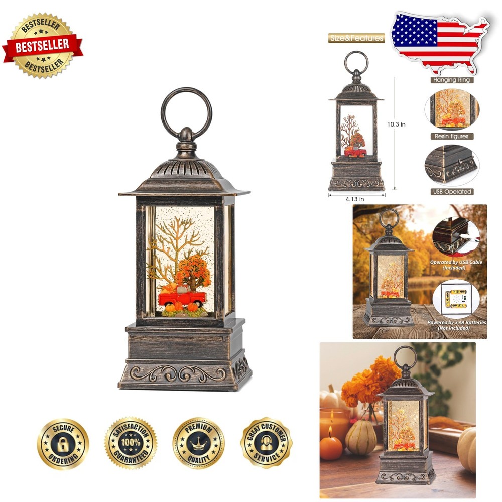 Lighted Fall Truck Snow Globe - Automatic Timer, Glitter Swirl,  Decor