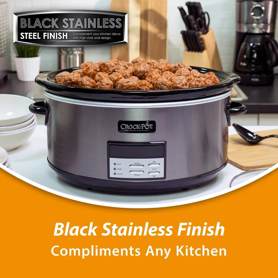 Crock-Pot Large 8-Quart Programmable Slow Cooker with Auto Warm Setting Black...