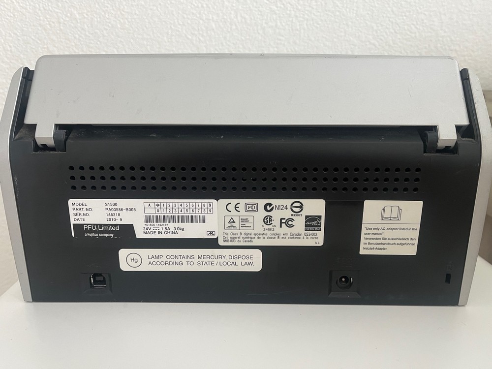 Fujitsu ScanSnap S1500M Document Scanner w/ Power Adapter and Printer Cable
