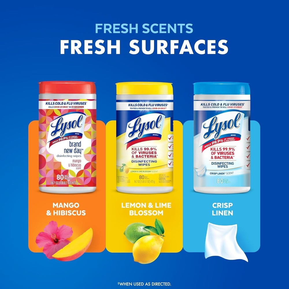 Lysol Disinfecting Wipes Bundle, Multi-surface Cleaning Wipes, 80 Count (4-Pack)