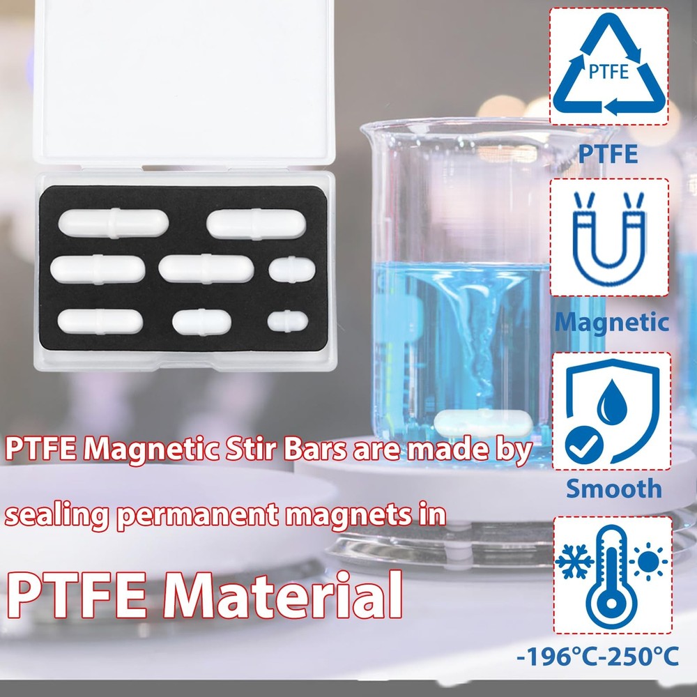 Magnetic Stir Bar Set, Lab Type-B Mixed Size PTFE B-Type Mixed, White
