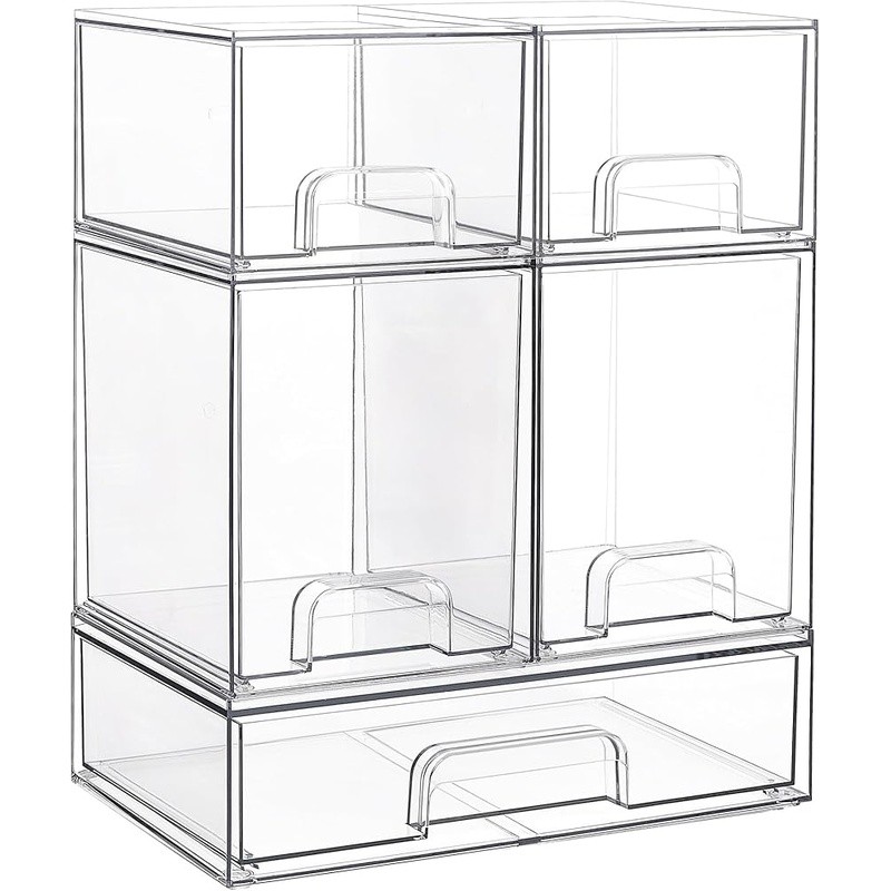 Stackable Acrylic Storage Drawers Multi-Purpose Organizer Non-Slip Handles New