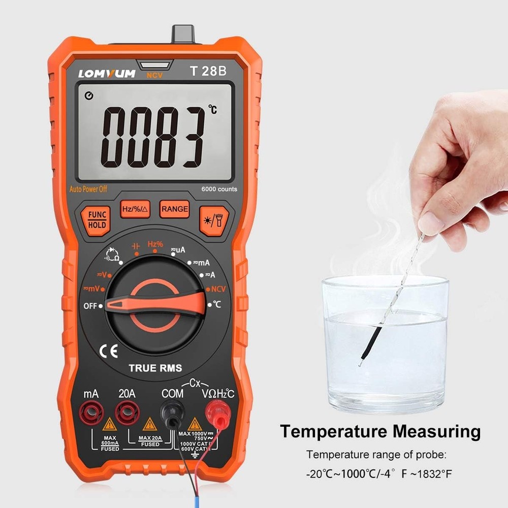 Lomvum Digital Multimeter, 6000 Counts Electrical Tester AC/DC E, Orange